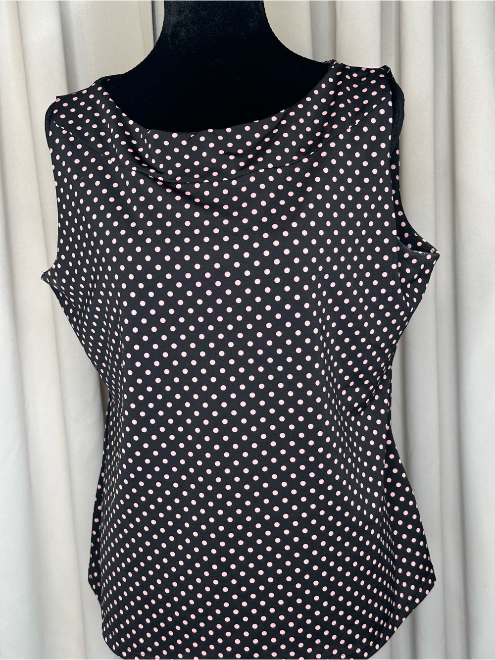 Sleeveless Black Polka Dot Top with Pink Dots